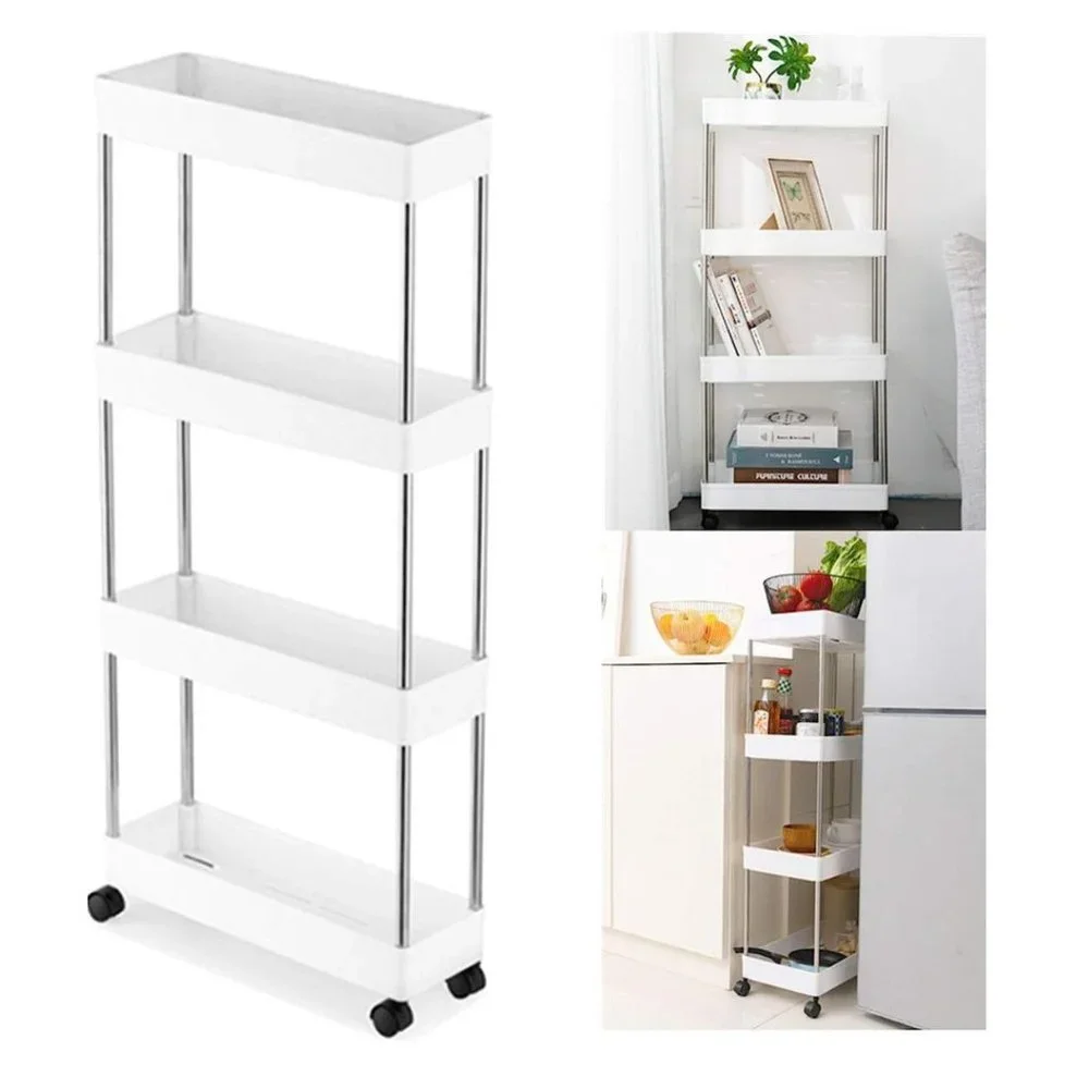 4 Tier Slim Storage Cart Narrow Shelving Unit Organizer Slide Out Storage